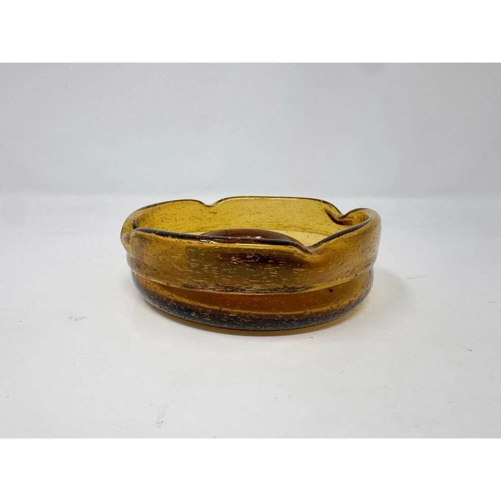Vintage Amber Glass Ashtray with Logo MCM 4”